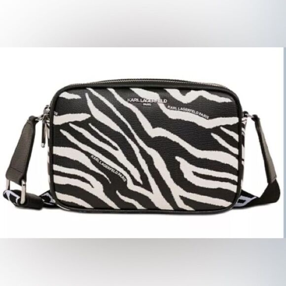 NWT Karl Lagerfeld Paris Maybelle Crossbody Bag Black/White with Shoulder Strap
